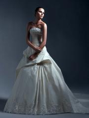 Gorgeous A-Line Strapless Chapel Train Taffeta Organza Wedding Dress