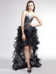 Gorgeous Asymmetrical Black Homecoming Dress with Embroidery and Rhinestones