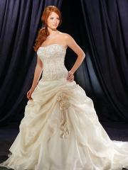 Gorgeous Ball Gown Strapless Chapel Train Satin Organza Wedding Dress