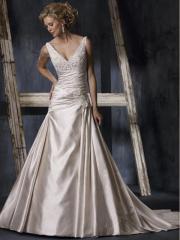 Gorgeous Deep V-Neck Satin Gown of Ruched Bodice