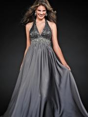 Gorgeous Deep V-Neck Silver Floor Length Sequined Bodice and Satin Skirt Celebrity Outwear