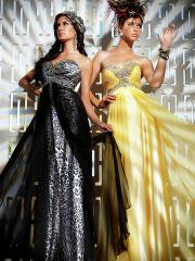 Gorgeous Empire Style Daffodil or Black Chiffon and Satin Rhinestone Celebrity Gowns