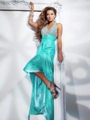 Gorgeous Floor-length V-neck Halter Chiffon Dress with Rhinestones