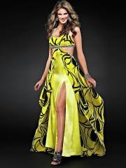 Gorgeous Halter Top Floor Length Empire Style Yellow Printed and Satin Celebrity Dress