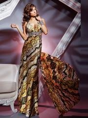 Gorgeous Halter Top Floor Length Sheath Multi-Color Printed Rhinestone Celebrity Dress