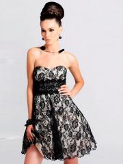Gorgeous Lace and Satin Strapless Sweetheart Empire Waist and Short Length Homecoming Dresses
