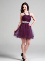 Gorgeous Mini-length Halter Homecoming Dress with Rhinestone Belt