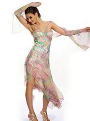 Gorgeous Multicolored Print A-line Style Sweetheart Neckline Tea-length Prom Dresses