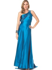 Gorgeous One-Shoulder Floor Length Empire Style Ice Blue Elastic Satin Evening Dress