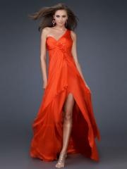 Gorgeous Orange Floor Length One-Shoulder Slit Floral Chiffon Prom Party Gown