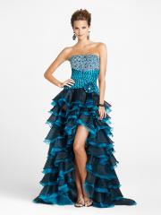 Gorgeous Strapless Asymmetrical Hem Beaded and Flower Multi-Color Organza Celebrity Gown