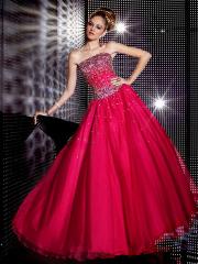 Gorgeous Strapless Ball Gown Fuchsia Satin and Tulle Beaded Quinceanera Dress