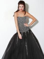 Gorgeous Strapless Black Floor Length Ball Gown Tulle and Diamantes Quinceanera Dress