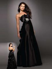 Gorgeous Strapless Black Silky Satin Floor Length Wedding Guest Gown of Diamante and Zipper