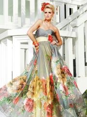 Gorgeous Strapless Floor Length Multi-Color Flower Printed Sash Celebrity Dress