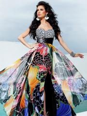 Gorgeous Strapless Floor Length Sheath Rhinestone Embellished Multi-Color Printed Celebrity Dress