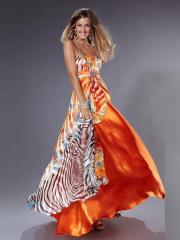Gorgeous Strapless Printed and Orange Satin Floor Length Empire Style Celebrity Gown