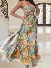 Gorgeous Sweetheart Ankle-Length Flowery Printed Beaded Bodice Celebrity Dress