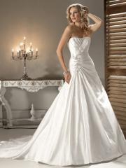 Graceful A-Line Strapless Satin Ruffled Bodice Wedding Dress