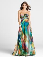 Graceful A-line Silhouette Flower and Beading Accented Print Chiffon Evening Dresses