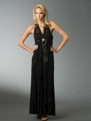 Graceful Black Chiffon Deep V-neckline Empire Waist Full Length Ruffled Skirt Evening Dresses