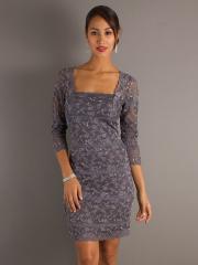 Graceful Grey Lace Three-quarter Sleeves Square Neckline Exquisite Wedding Guest Dresses