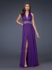 Graceful Hot Seller Deep V-Neck Purple Chiffon Floor Length Sheath Style Wedding Party Gown