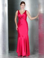 Graceful Mermaid Style Low V-neckline and Full Length Hem Red Satin Evening Dresses