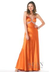 Graceful Orange Satin Low V-neckline Open Back Rhinestones Accented Evening Dresses
