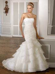 Graceful Organza Mermaid Strapless Straight Wedding Dress with Ruffles Layers