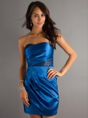 Graceful Royal Blue Satin Strapless Neckline Sleeveless Short Homecoming Dress