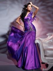 Graceful Taffeta One-shoulder Ruffled Strap Rhinstones Embellishment Full Length Celebrity Dresses