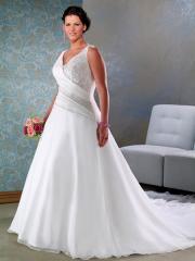 Graceful V-neck A line Skirt with Semi-cathedral Train Plus Size Wedding Dress