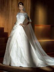 Graceful White A-Line Off-the-shoulder Satin Lace Wedding Dress