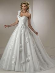 Graceful White Tulle One-shoulder Sweetheart Wedding Dress