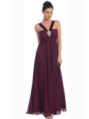 Grape Chiffon A-line Style V-neckline Empire Waist Brooch Ornament Wedding Guest Dresses