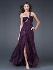 Grape Chiffon Sequined One-Shoulder Sweetheart Neckline Sleeveless Side Slit Floor-Length Evening Dress