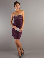 Grape Sheath Style Strapless Beaded Bodice Ruched Detail Short Length Wedding Guest Dresses