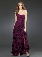 Grape Strapless Sweetheart Neckline Shirring Bodice Ruffled Full Length Evening Dresses