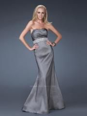 Grey Taffeta Ruche Strapless Neckline Sequined Waist Sleeveless Floor-Length Prom Dress