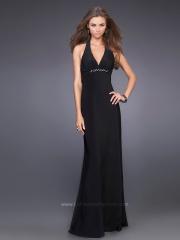 Halter Neck Black Chiffon Floor Length Evening Gown of Cut-Out Back on Hot Sale
