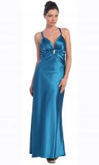 Halter Neck Floor Length Ice Blue Elastic Satin Mother Gown of Brooch at Bust and Crisscross Back