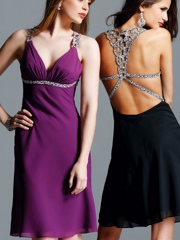 Halter Neck Grape or Black Chiffon Homecoming Dress of Shimmering Diamantes at Front and Back