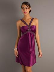 Halter Neck Short Length Grape Silky Satin Homecoming Gown of Sequined Straps