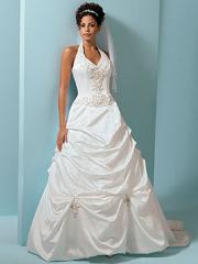 Halter Neckline with Beading Decorated Pick-Up Design Wedding Dress