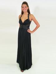 Halter Top Black Chiffon Column Draped Sequined Mother of Brides Gown 2012