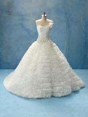 Heavy Tiered Tulle Petticoat Bridal Gown of One-Shoulder Roses