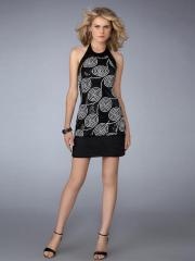 High Neck Black Sheath Elastic Chiffon Printed Cocktail Party Gown for 2012
