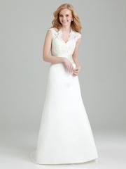 Hot Attractive A-line Wedding Dress with Embellished Neck Lacy Upper Bodice and Satin Skirt