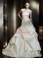 Hot Sell A-Line Strapless Neckline with Applique and Ruffled Decorated Wedding Dress
